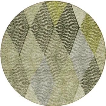 8' Olive Green Gray And Ivory Round Argyle Washable Indoor Outdoor Area Rug