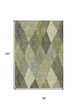 8' X 10' Olive Green Gray And Ivory Argyle Washable Indoor Outdoor Area Rug