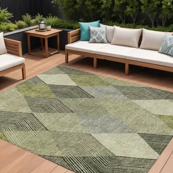 10' X 14' Olive Green Gray And Ivory Argyle Washable Indoor Outdoor Area Rug