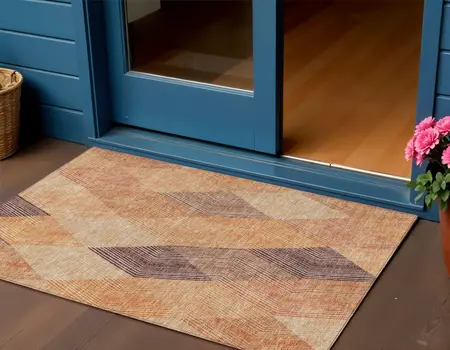 3' X 5' Orange Peach And Ruby Red Argyle Washable Indoor Outdoor Area Rug