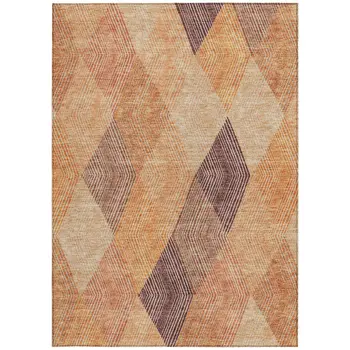 5' X 8' Orange Peach And Ruby Red Argyle Washable Indoor Outdoor Area Rug