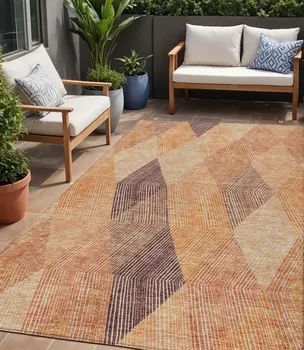 5' X 8' Orange Peach And Ruby Red Argyle Washable Indoor Outdoor Area Rug