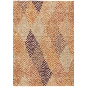 9' X 12' Orange Peach And Ruby Red Argyle Washable Indoor Outdoor Area Rug