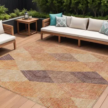 10' X 14' Orange Peach And Ruby Red Argyle Washable Indoor Outdoor Area Rug