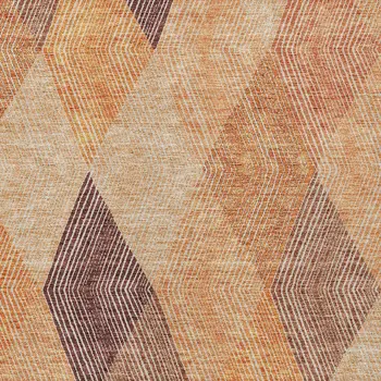 10' X 14' Orange Peach And Ruby Red Argyle Washable Indoor Outdoor Area Rug