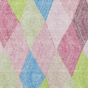 3' X 5' Pink Blue And Mint Green Argyle Washable Indoor Outdoor Area Rug