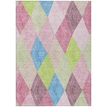 10' X 14' Pink Blue And Mint Green Argyle Washable Indoor Outdoor Area Rug