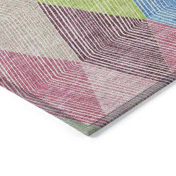 10' X 14' Pink Blue And Mint Green Argyle Washable Indoor Outdoor Area Rug