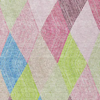 10' X 14' Pink Blue And Mint Green Argyle Washable Indoor Outdoor Area Rug
