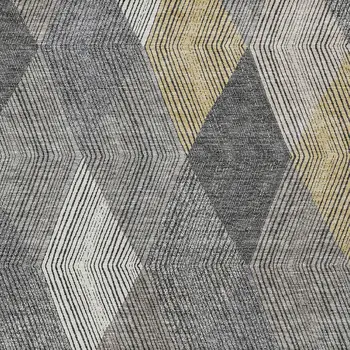 10' X 14' Pewter Gray And Gold Argyle Washable Indoor Outdoor Area Rug