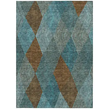 3' X 5' Teal Blue Aqua And Brown Argyle Washable Indoor Outdoor Area Rug