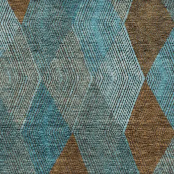 10' X 14' Teal Blue Aqua And Brown Argyle Washable Indoor Outdoor Area Rug