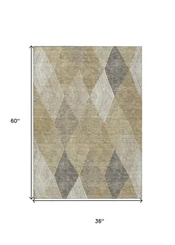 3' X 5' Wheat Taupe And Ivory Argyle Washable Indoor Outdoor Area Rug