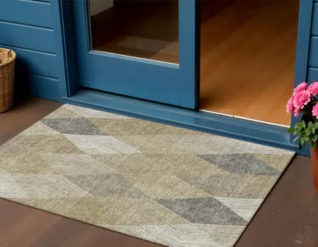 3' X 5' Wheat Taupe And Ivory Argyle Washable Indoor Outdoor Area Rug