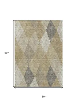 5' X 8' Wheat Taupe And Ivory Argyle Washable Indoor Outdoor Area Rug