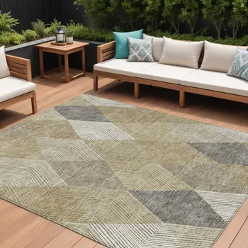 8' X 10' Wheat Taupe And Ivory Argyle Washable Indoor Outdoor Area Rug
