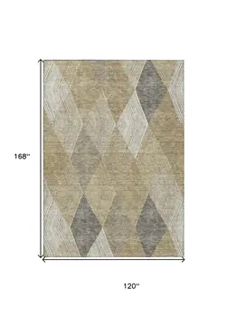 10' X 14' Wheat Taupe And Ivory Argyle Washable Indoor Outdoor Area Rug