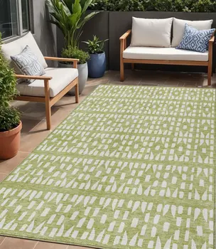 5' X 8' Sage And Ivory Geometric Washable Indoor Outdoor Area Rug