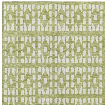 5' X 8' Sage And Ivory Geometric Washable Indoor Outdoor Area Rug