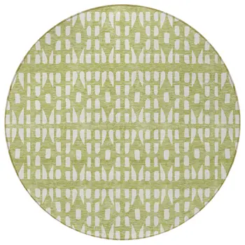 8' Sage And Ivory Round Geometric Washable Indoor Outdoor Area Rug