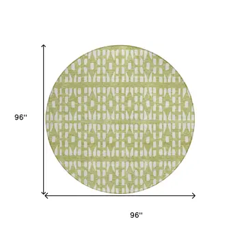 8' Sage And Ivory Round Geometric Washable Indoor Outdoor Area Rug
