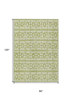 8' X 10' Sage And Ivory Geometric Washable Indoor Outdoor Area Rug