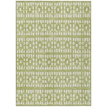 9' X 12' Sage And Ivory Geometric Washable Indoor Outdoor Area Rug