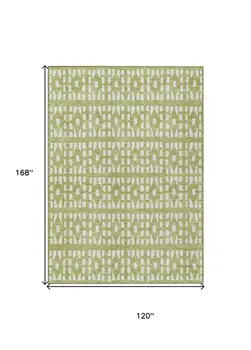10' X 14' Sage And Ivory Geometric Washable Indoor Outdoor Area Rug