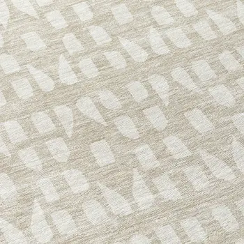 8' Beige And Ivory Round Geometric Washable Indoor Outdoor Area Rug