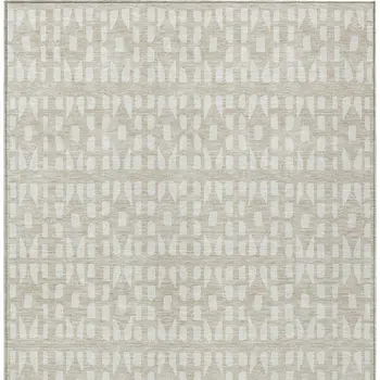 8' X 10' Beige And Ivory Geometric Washable Indoor Outdoor Area Rug
