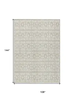 9' X 12' Beige And Ivory Geometric Washable Indoor Outdoor Area Rug