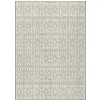 9' X 12' Beige And Ivory Geometric Washable Indoor Outdoor Area Rug