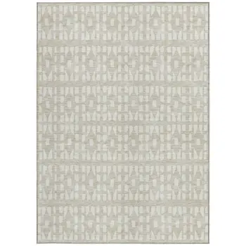 9' X 12' Beige And Ivory Geometric Washable Indoor Outdoor Area Rug