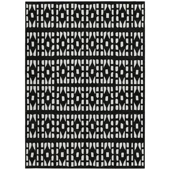 3' X 5' Black And Ivory Geometric Washable Indoor Outdoor Area Rug