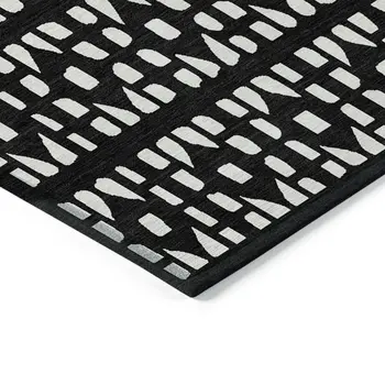 3' X 5' Black And Ivory Geometric Washable Indoor Outdoor Area Rug