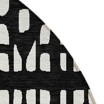 8' Black And Ivory Round Geometric Washable Indoor Outdoor Area Rug