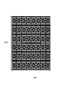 8' X 10' Black And Ivory Geometric Washable Indoor Outdoor Area Rug