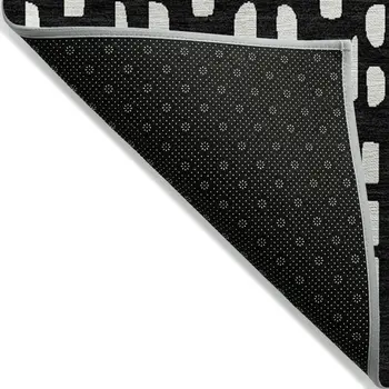 8' X 10' Black And Ivory Geometric Washable Indoor Outdoor Area Rug