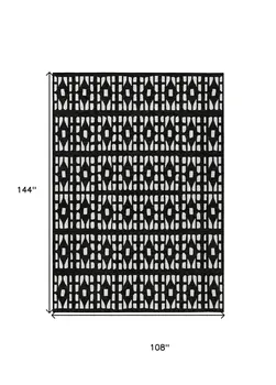 9' X 12' Black And Ivory Geometric Washable Indoor Outdoor Area Rug
