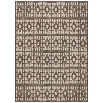 3' X 5' Brown And Ivory Geometric Washable Indoor Outdoor Area Rug