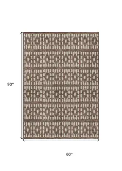 5' X 8' Brown And Ivory Geometric Washable Indoor Outdoor Area Rug