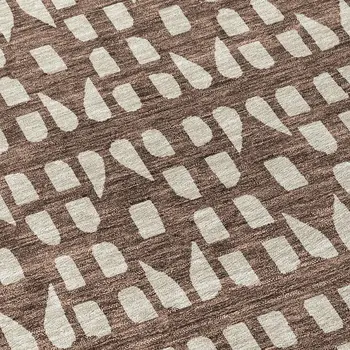 8' Brown And Ivory Round Geometric Washable Indoor Outdoor Area Rug
