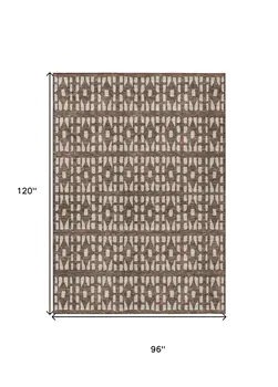 8' X 10' Brown And Ivory Geometric Washable Indoor Outdoor Area Rug