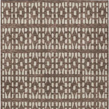 9' X 12' Brown And Ivory Geometric Washable Indoor Outdoor Area Rug