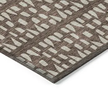 9' X 12' Brown And Ivory Geometric Washable Indoor Outdoor Area Rug