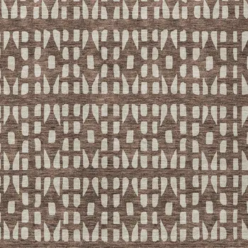 9' X 12' Brown And Ivory Geometric Washable Indoor Outdoor Area Rug
