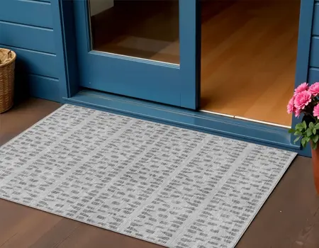 3' X 5' Gray And Ivory Geometric Washable Indoor Outdoor Area Rug