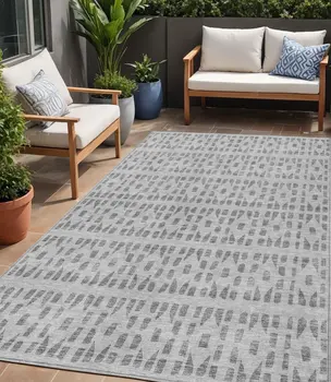 5' X 8' Gray And Ivory Geometric Washable Indoor Outdoor Area Rug