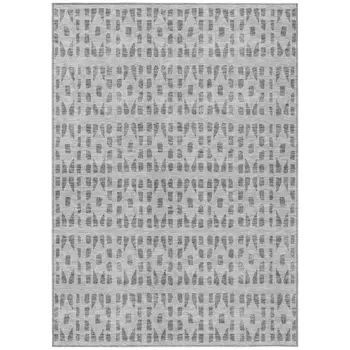 10' X 14' Gray And Ivory Geometric Washable Indoor Outdoor Area Rug
