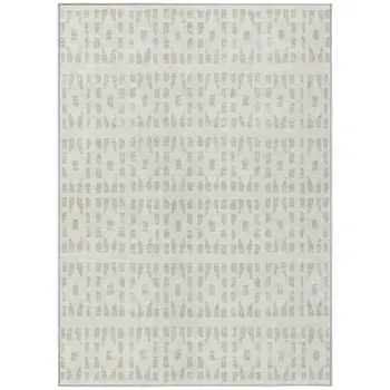 5' X 8' Ivory And Beige Geometric Washable Indoor Outdoor Area Rug